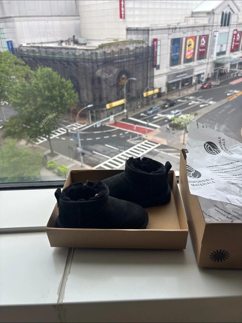 UGG Black Infant Mini Booties with Shearling Trim